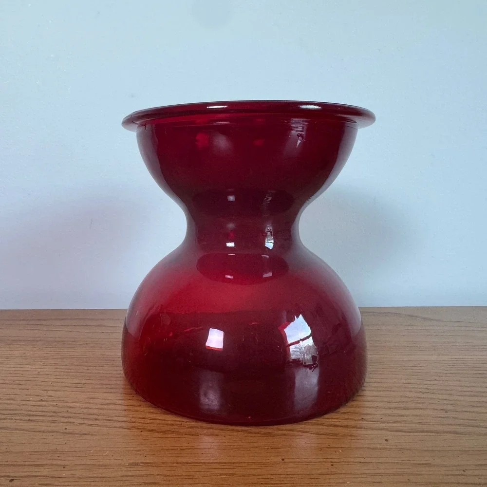 Vintage Ruby Red Glass Hourglass Vase‎ MCM Art Glass